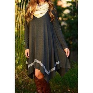 NWT Leezeshaw Poncho Style Mini Swing Dress  Women's L Gray Beach Vacation